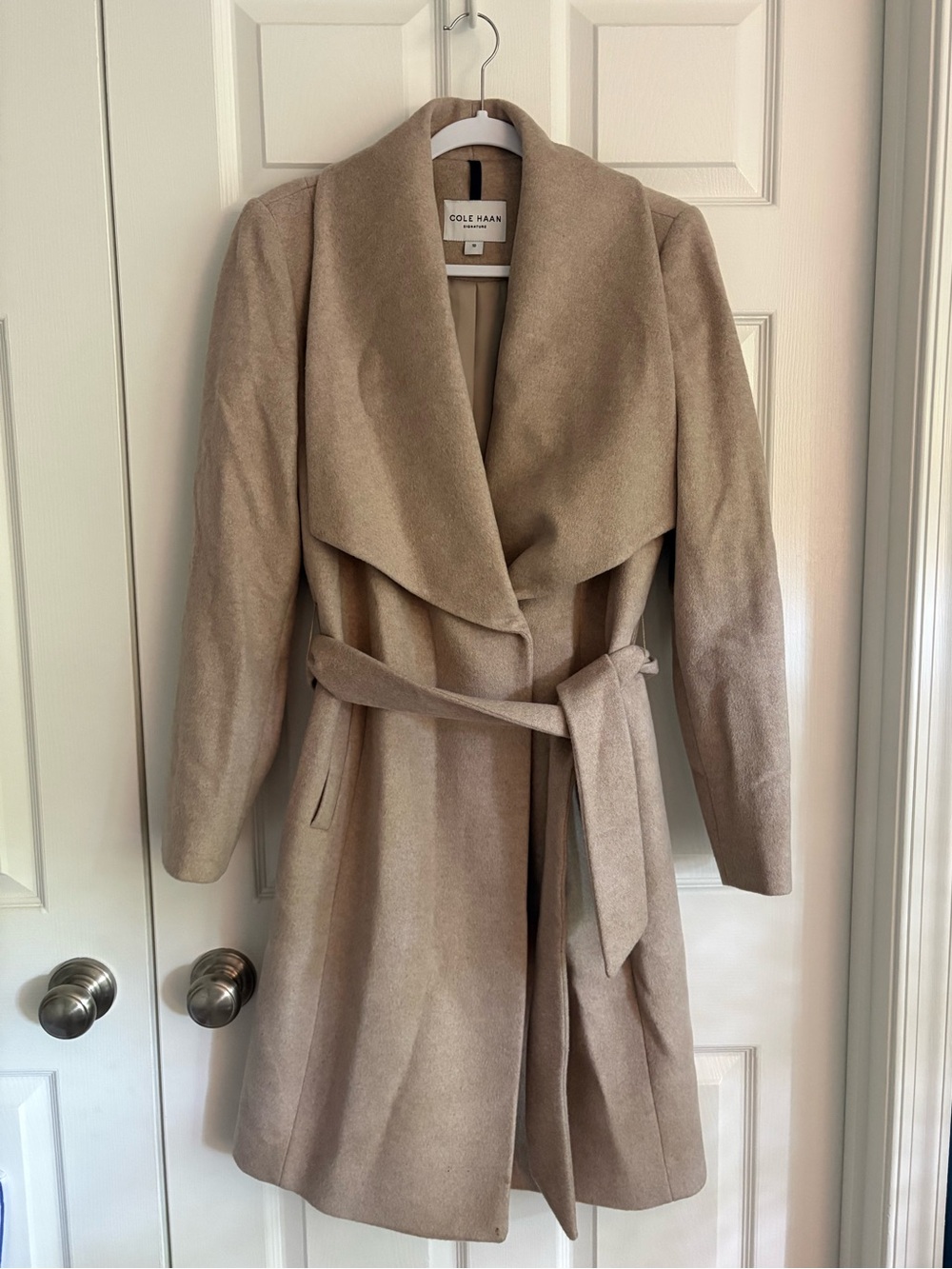 Cole Haan Camel Wrap Belted Wool Coat size 10
